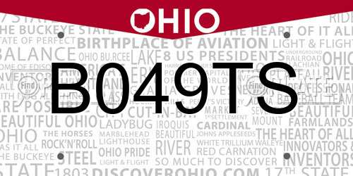 B049TS Ohio License Plate