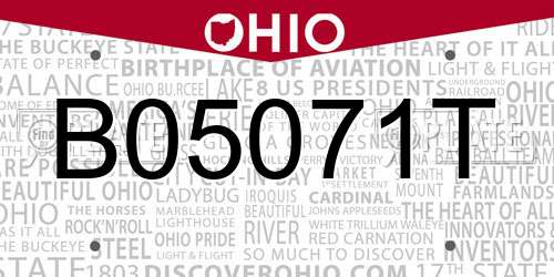 B05071T Ohio License Plate