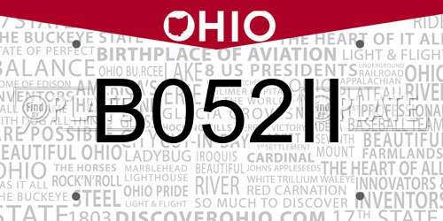 B052II Ohio License Plate