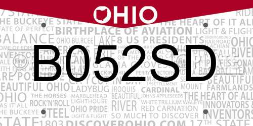 B052SD Ohio License Plate