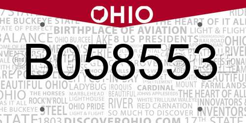 B058553 Ohio License Plate