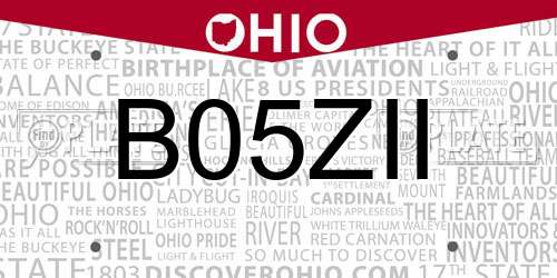 B05ZII Ohio License Plate