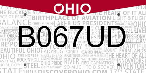 B067UD Ohio License Plate