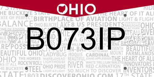 B073IP Ohio License Plate