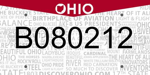 B080212 Ohio License Plate