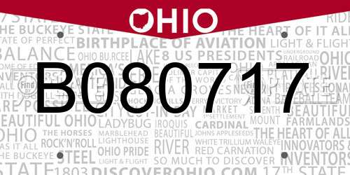 B080717 Ohio License Plate