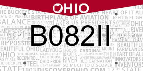 B082II Ohio License Plate