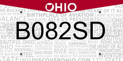 B082SD Ohio License Plate