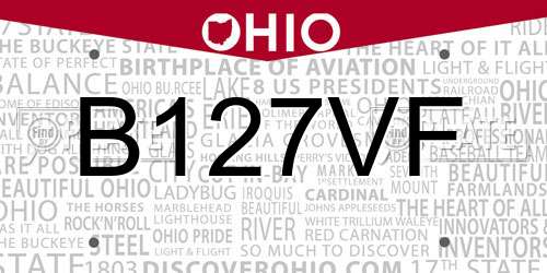 B127VF Ohio License Plate
