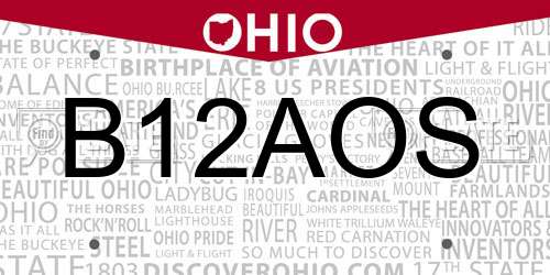 B12AOS Ohio License Plate