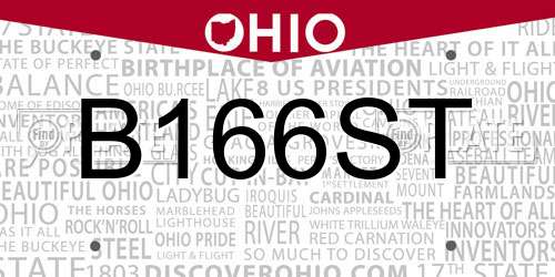 B166ST Ohio License Plate