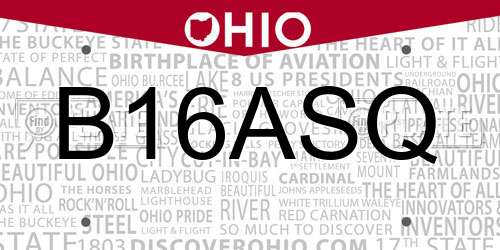 B16ASQ Ohio License Plate