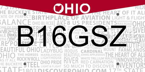 B16GSZ Ohio License Plate