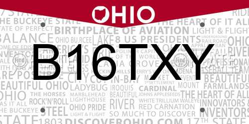 B16TXY Ohio License Plate