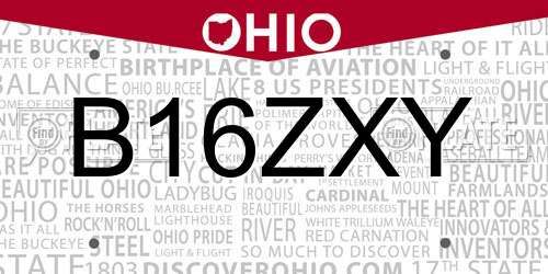B16ZXY Ohio License Plate