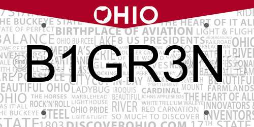 B1GR3N Ohio License Plate