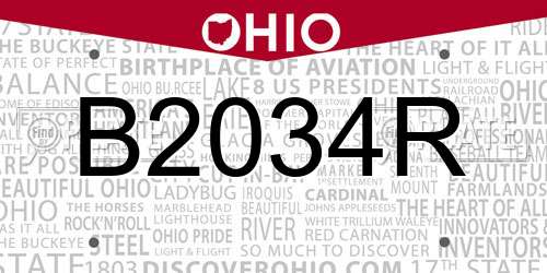 B2034R Ohio License Plate