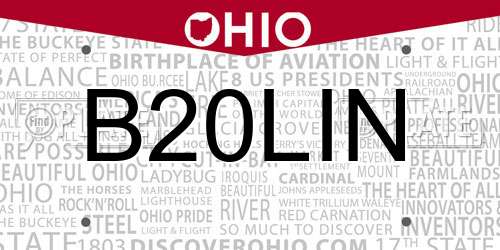 B20LIN Ohio License Plate