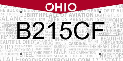 B215CF Ohio License Plate