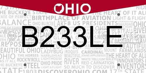 B233LE Ohio License Plate