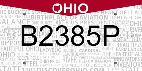 B2385P Ohio License Plate