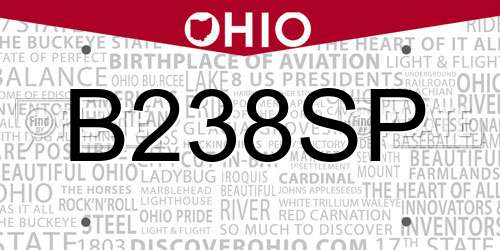 B238SP Ohio License Plate