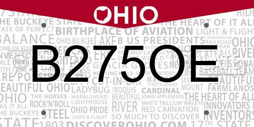 B275OE Ohio License Plate