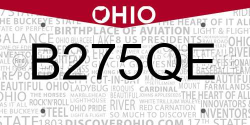 B275QE Ohio License Plate