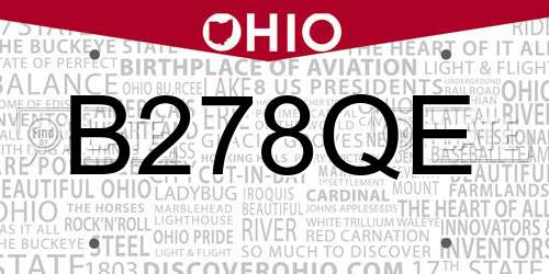B278QE Ohio License Plate