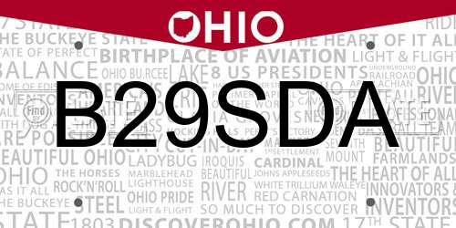 B29SDA Ohio License Plate