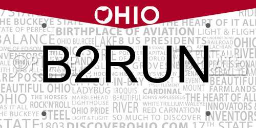 B2RUN Ohio License Plate