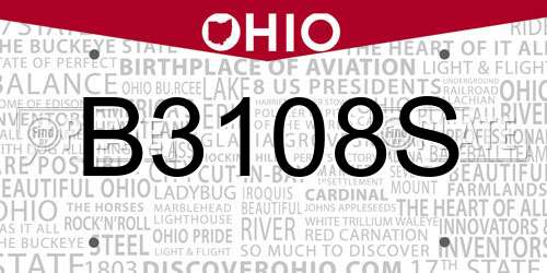 B3108S Ohio License Plate