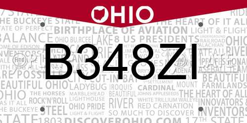 B348ZI Ohio License Plate