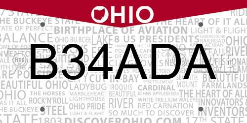 B34ADA Ohio License Plate