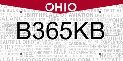 B365KB Ohio License Plate