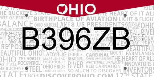 B396ZB Ohio License Plate