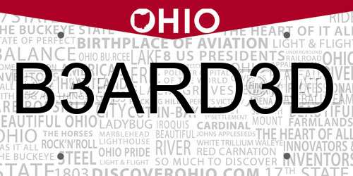 B3ARD3D Ohio License Plate