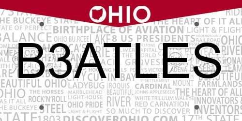 B3ATLES Ohio License Plate