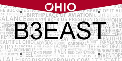 B3EAST Ohio License Plate
