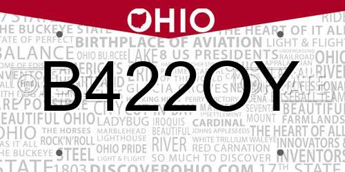 B422OY Ohio License Plate