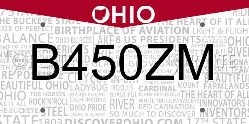 B450ZM Ohio License Plate