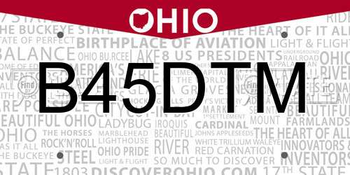 B45DTM Ohio License Plate