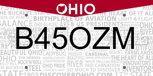B45OZM Ohio License Plate