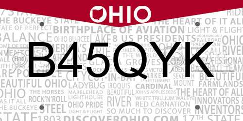 B45QYK Ohio License Plate