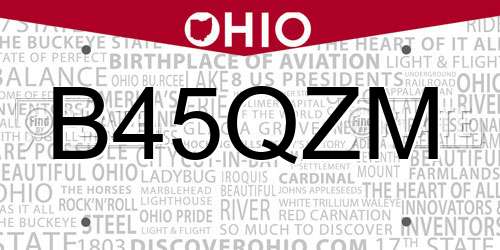 B45QZM Ohio License Plate