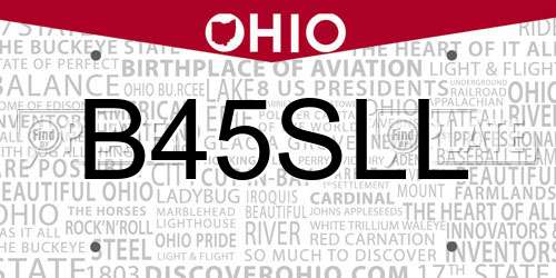 B45SLL Ohio License Plate