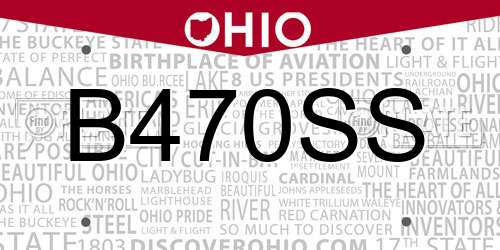 B470SS Ohio License Plate