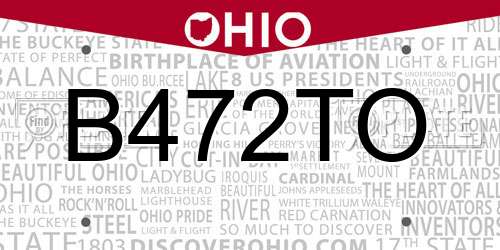 B472TO Ohio License Plate