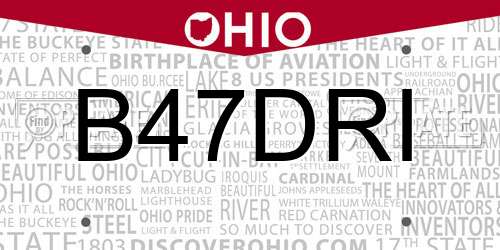 B47DRI Ohio License Plate