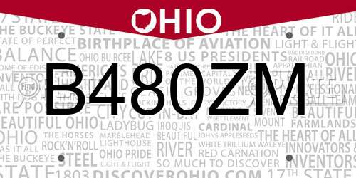 B480ZM Ohio License Plate